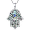 wholesale 925 Sterling Silver Abalone Shell Hamsa Evil Eye Pendant Necklace for Women-0-0