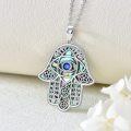 wholesale 925 Sterling Silver Abalone Shell Hamsa Evil Eye Pendant Necklace for Women-0-2