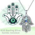 wholesale 925 Sterling Silver Abalone Shell Hamsa Evil Eye Pendant Necklace for Women-0-5
