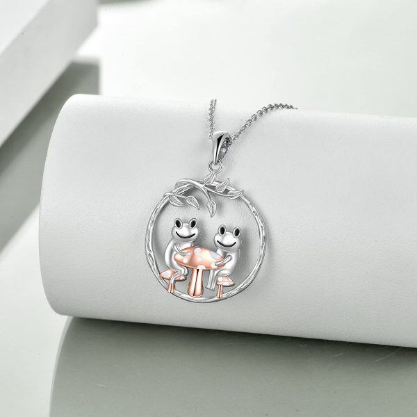 Sterling Silver Frog Mushroom Necklace-2