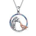 wholesale 925 Sterling Silver Horse and Wolf Pendant Necklace with Colorful Stones - I Love You Forever-0-0