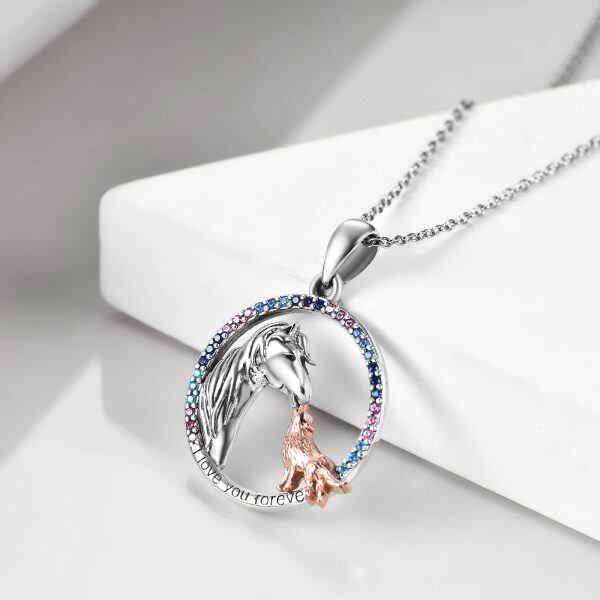 Sterling Silver Horse And Wolf Necklace-2