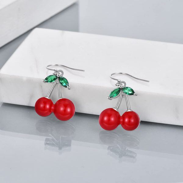 Sterling Silver Cherry Earrings-2