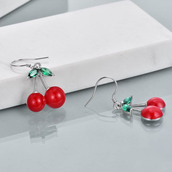 Sterling Silver Cherry Earrings-3