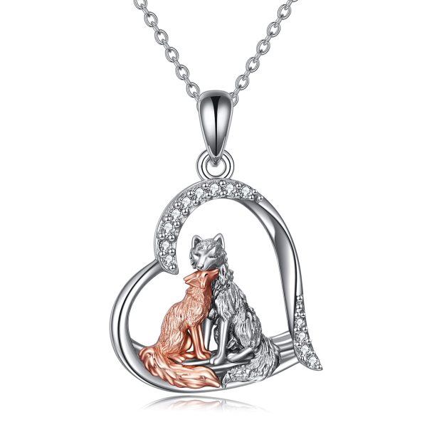 Sterling Silver Wolf And Fox Necklace-0