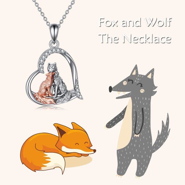 Sterling Silver Wolf And Fox Necklace-5