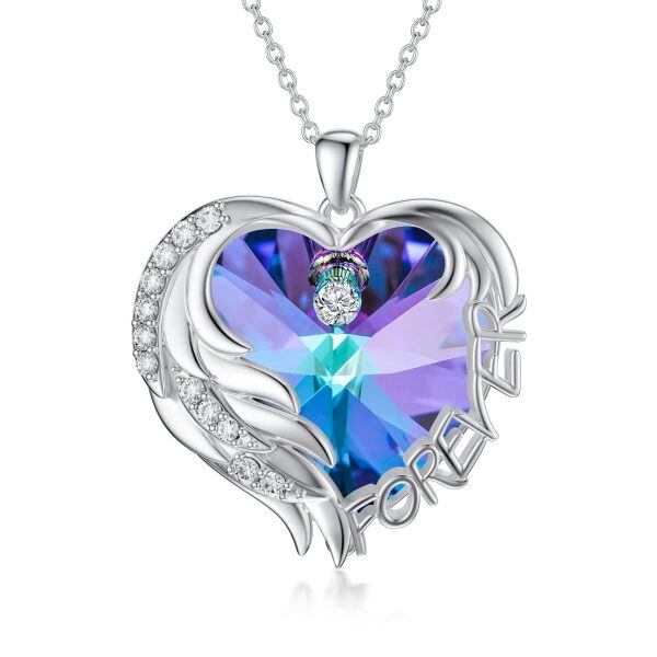 Sterling Silver Angel Wing Heart Necklace-0