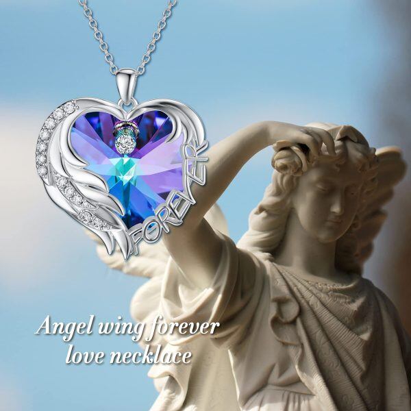 Sterling Silver Angel Wing Heart Necklace-1