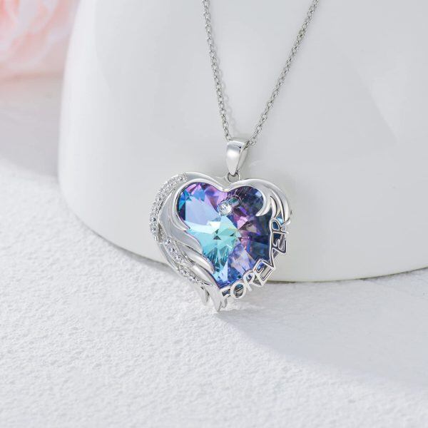 Sterling Silver Angel Wing Heart Necklace-4