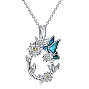 Sterling Silver Bird And Flower Necklace-0