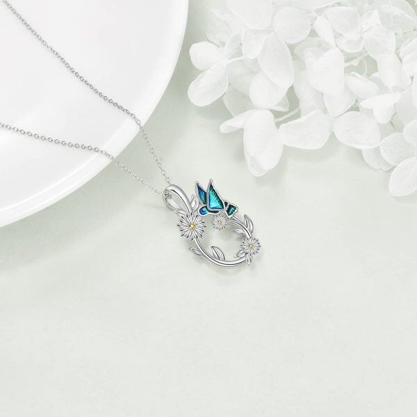 Sterling Silver Bird And Flower Necklace-4