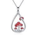 wholesale 925 Sterling Silver Red Enamel Ladybug & Mushroom Teardrop Pendant Necklace for Women-0-0