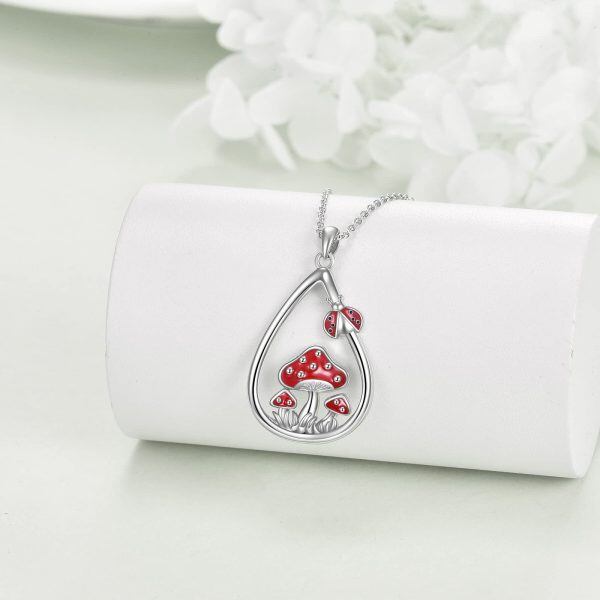 Sterling Silver Mushroom Ladybug Necklace-3