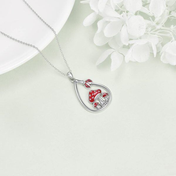 Sterling Silver Mushroom Ladybug Necklace-4