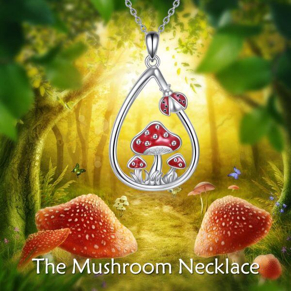 Sterling Silver Mushroom Ladybug Necklace-5