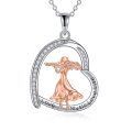wholesale 925 Sterling Silver Two-Tone Violinist Heart Pendant Necklace with Love Music Life Engraving for Women-0-0