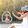 wholesale 925 Sterling Silver Two-Tone Violinist Heart Pendant Necklace with Love Music Life Engraving for Women-0-5