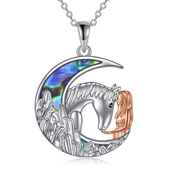 Sterling Silver Horse And Girl Moon Necklace-0