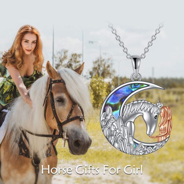 Sterling Silver Horse And Girl Moon Necklace-5