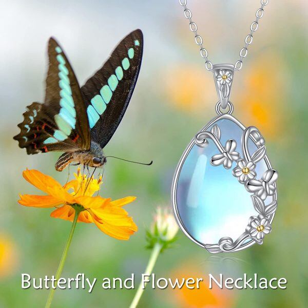 Sterling Silver Butterfly Flower Necklace-5