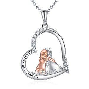 Sterling Silver Horse And Girl Heart Necklace-0