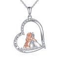 wholesale 925 Sterling Silver Horse and Girl Heart Pendant Necklace with Cubic Zirconia - Love Forever Design-0-0