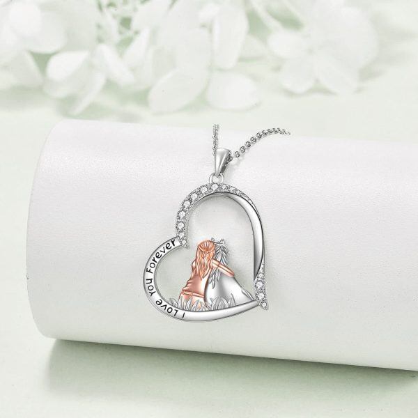 Sterling Silver Horse And Girl Heart Necklace-2