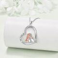 wholesale 925 Sterling Silver Horse and Girl Heart Pendant Necklace with Cubic Zirconia - Love Forever Design-0-2