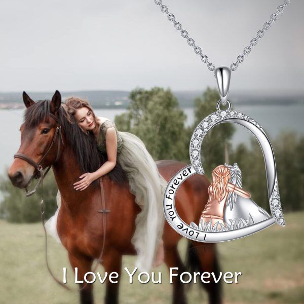 Sterling Silver Horse And Girl Heart Necklace-5