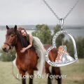 wholesale 925 Sterling Silver Horse and Girl Heart Pendant Necklace with Cubic Zirconia - Love Forever Design-0-5