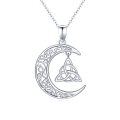 wholesale 925 Sterling Silver Crescent Moon Triquetra Knot Pendant Necklace for Women-0-0