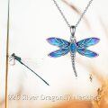 wholesale 925 Sterling Silver Blue & Purple Enamel Dragonfly Pendant Necklace for Women-0-5