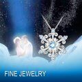 wholesale 925 Sterling Silver Blue Crystal Snowflake Pendant Necklace for Women-0-3