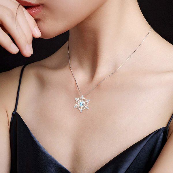 Sterling Silver Snowflake Necklace-4