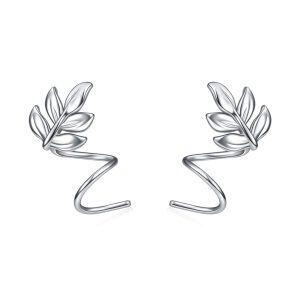 Sterling Silver Leaf Earrings-0