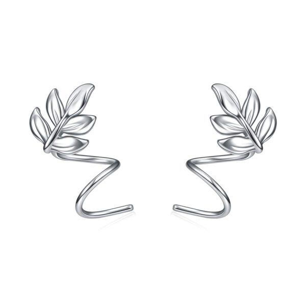 Sterling Silver Leaf Earrings-0