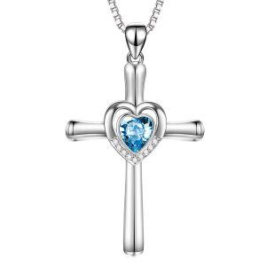 Sterling Silver Cross Heart Necklace-0