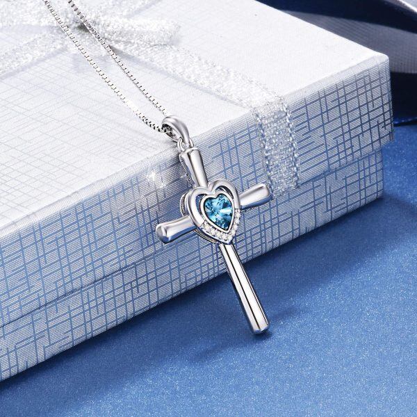 Sterling Silver Cross Heart Necklace-1