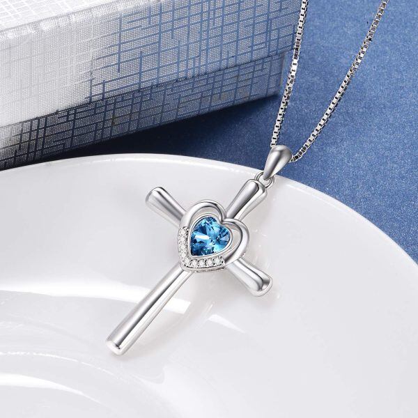 Sterling Silver Cross Heart Necklace-2