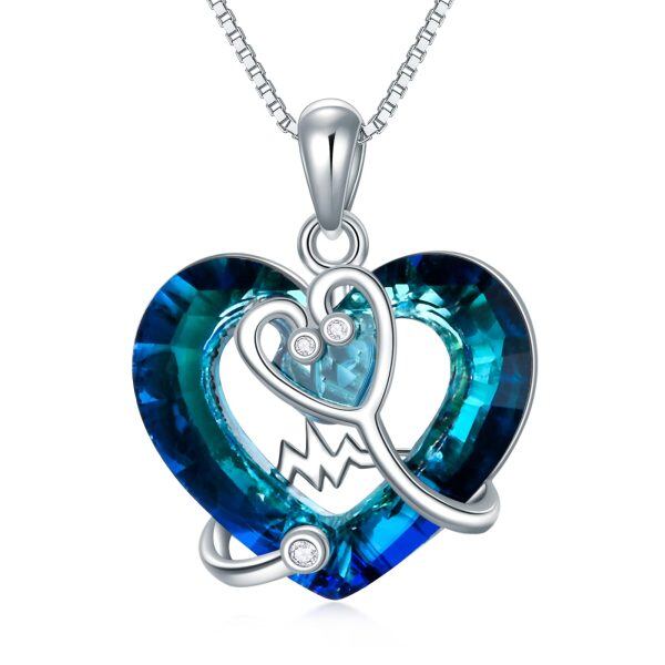 Sterling Silver Stethoscope Heart Necklace-0