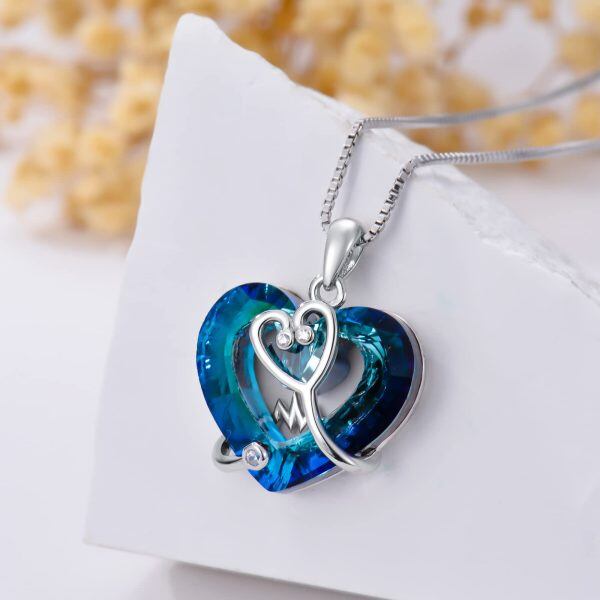 Sterling Silver Stethoscope Heart Necklace-2