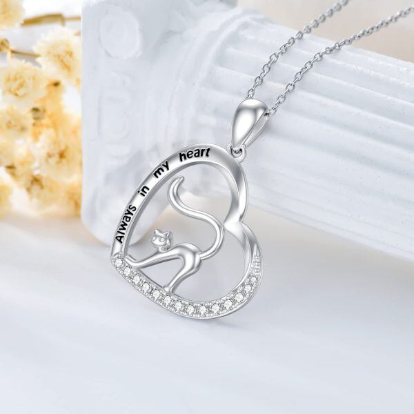 Sterling Silver Cat Heart Necklace-2