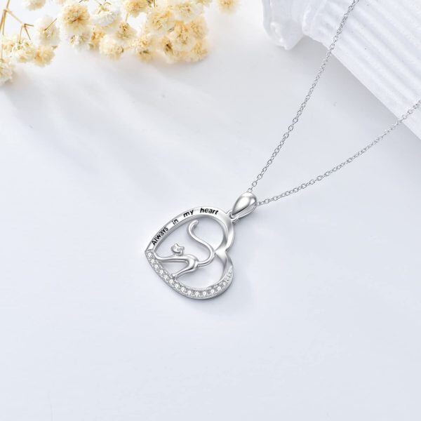 Sterling Silver Cat Heart Necklace-3