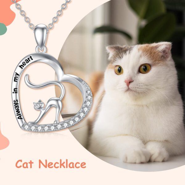 Sterling Silver Cat Heart Necklace-5