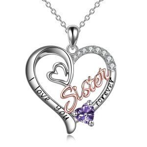 Sterling Silver Heart Sister Necklace-0