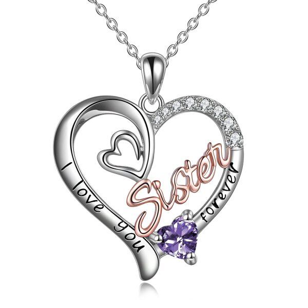 Sterling Silver Heart Sister Necklace-0