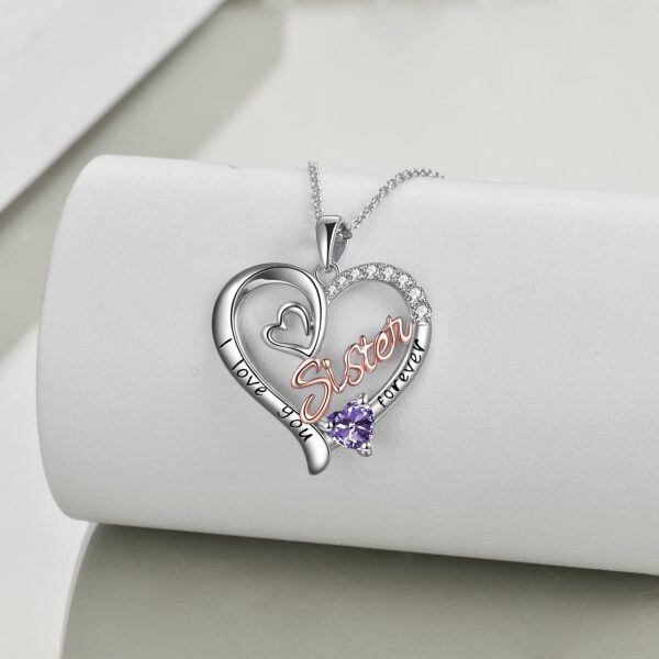 Sterling Silver Heart Sister Necklace-4