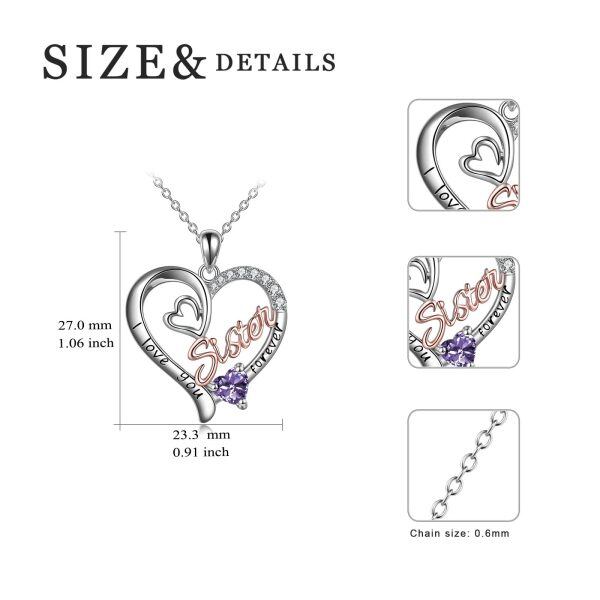 Sterling Silver Heart Sister Necklace-5