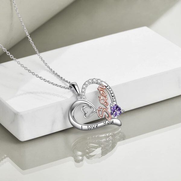 Sterling Silver Heart Sister Necklace-6