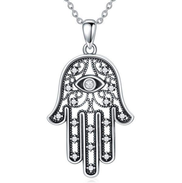 Sterling Silver Hamsa Necklace-0